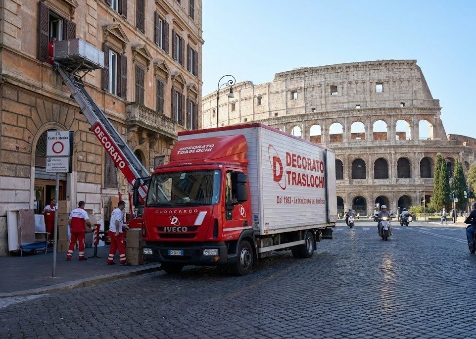 Mezzo Decorato al lavoro a Roma, davanti al Colosseo